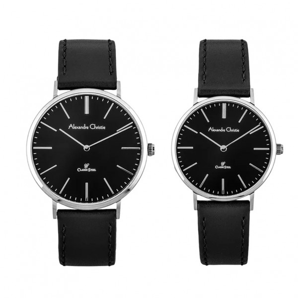 Alexandre Christie AC 8490 Silver Black Leather Couple
